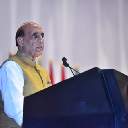 At the Ambassadors’ round table, Rajnath Singh lays forth the DefExpo ideas.