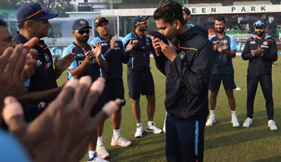 In “Moment To Cherish,” Shreyas Iyer receives a test cap from Sunil Gavaskar, and the BCCI shares the video.