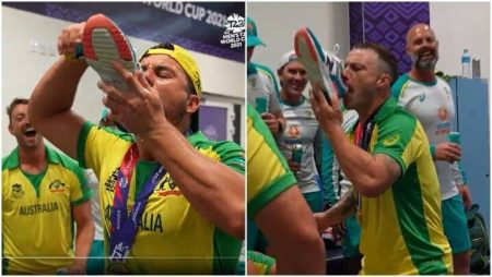 After winning the T20 World Cup, Australian cricketers drink from their shoes.