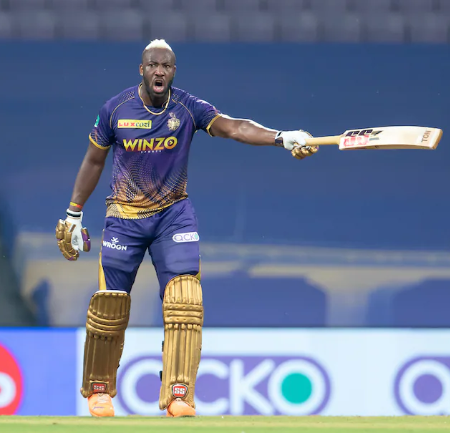 During a Kolkata Knight Riders practice session, Andre “MuscleRussell” breaks the chair with a six.