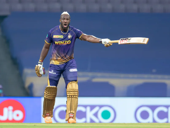 During a Kolkata Knight Riders practice session, Andre “MuscleRussell” breaks the chair with a six.