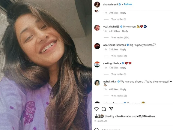 Yuzvendra Chahal comments on Dhanashree’s post about “hateful” rumors.