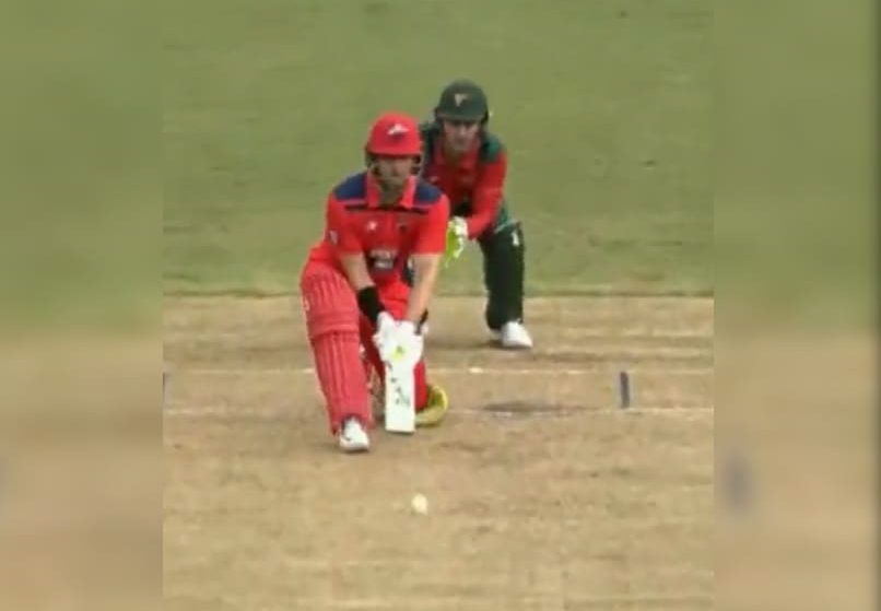 Australian batter hits the boundary with a unique back-of-the-bat shot