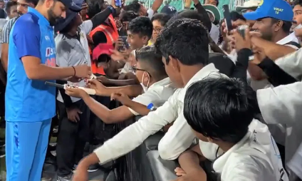 Young Fans Rejoice as Rohit Sharma Signs Autographs in Kerala Following First T20 Match Against South Africa