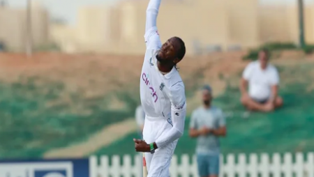 Jofra Archer bowls full power for England against Pakistan in a pre-tour match