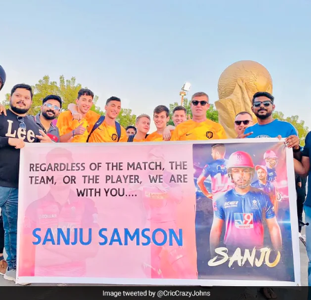 Fans Show Their Support For Batter Sanju Samson During the FIFA World Cup